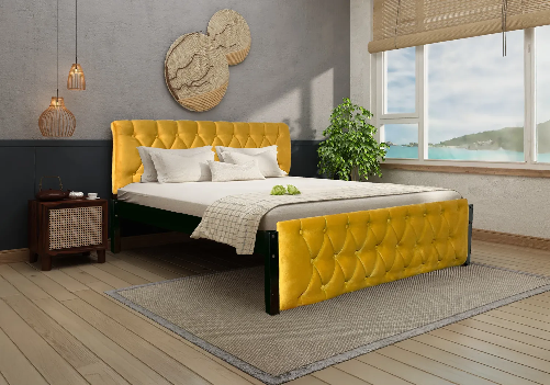 Eden Upholstered Double Bed & Mattress Combo (Yellow)